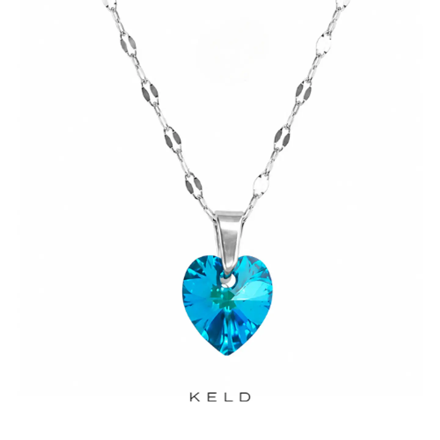Collar Corazon Titanic de cristal Bermuda Blue enchape de oro blanco 1