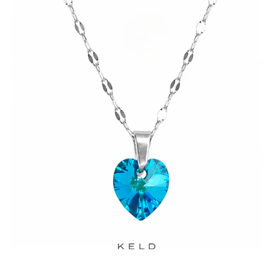 Collar Corazon Titanic de cristal Bermuda Blue enchape de oro blanco 1