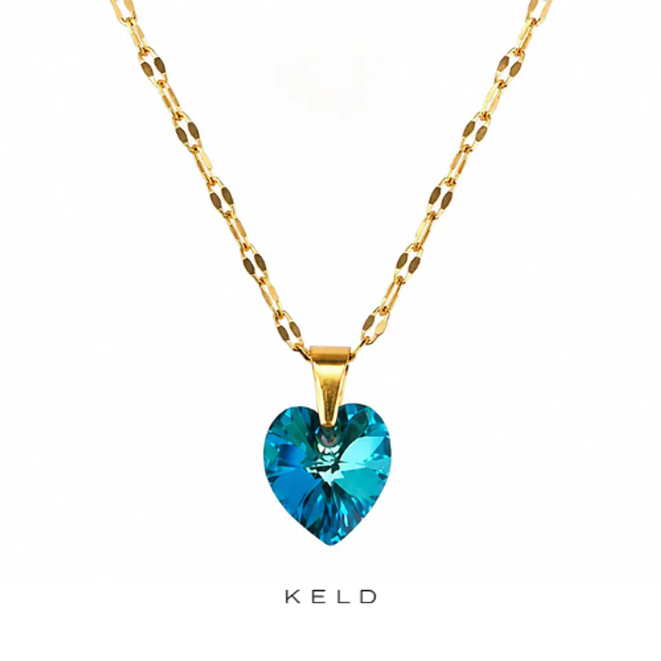 Collar Corazon Titanic de cristal Bermuda Blue enchape de oro 18K 1