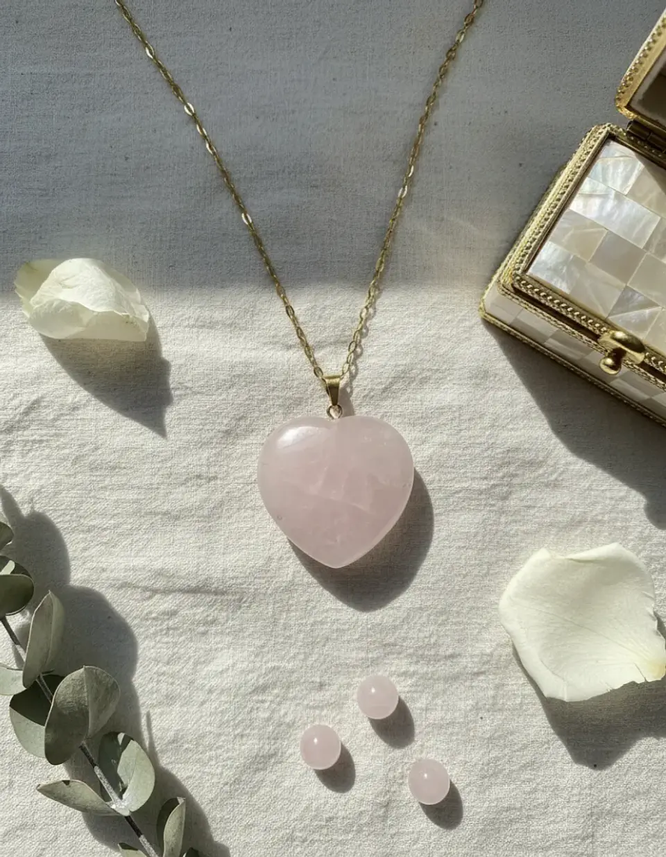 Collar Corazon cuarzo rosado enchapado en oro 18 K 4