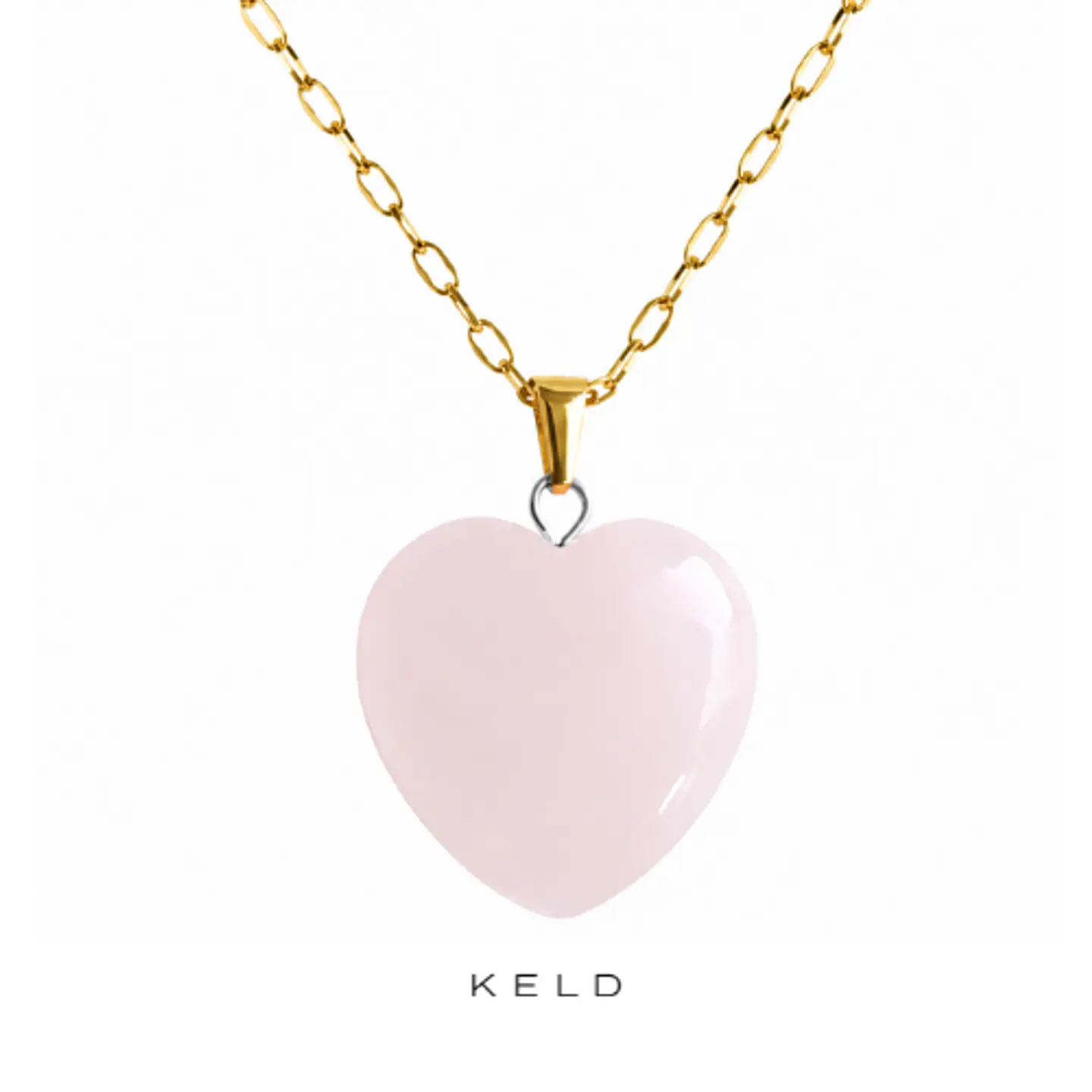 Collar Corazon cuarzo rosado enchapado en oro 18 K 1