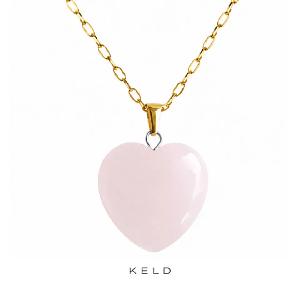 Collar Corazon cuarzo rosado enchapado en oro 18 K 1