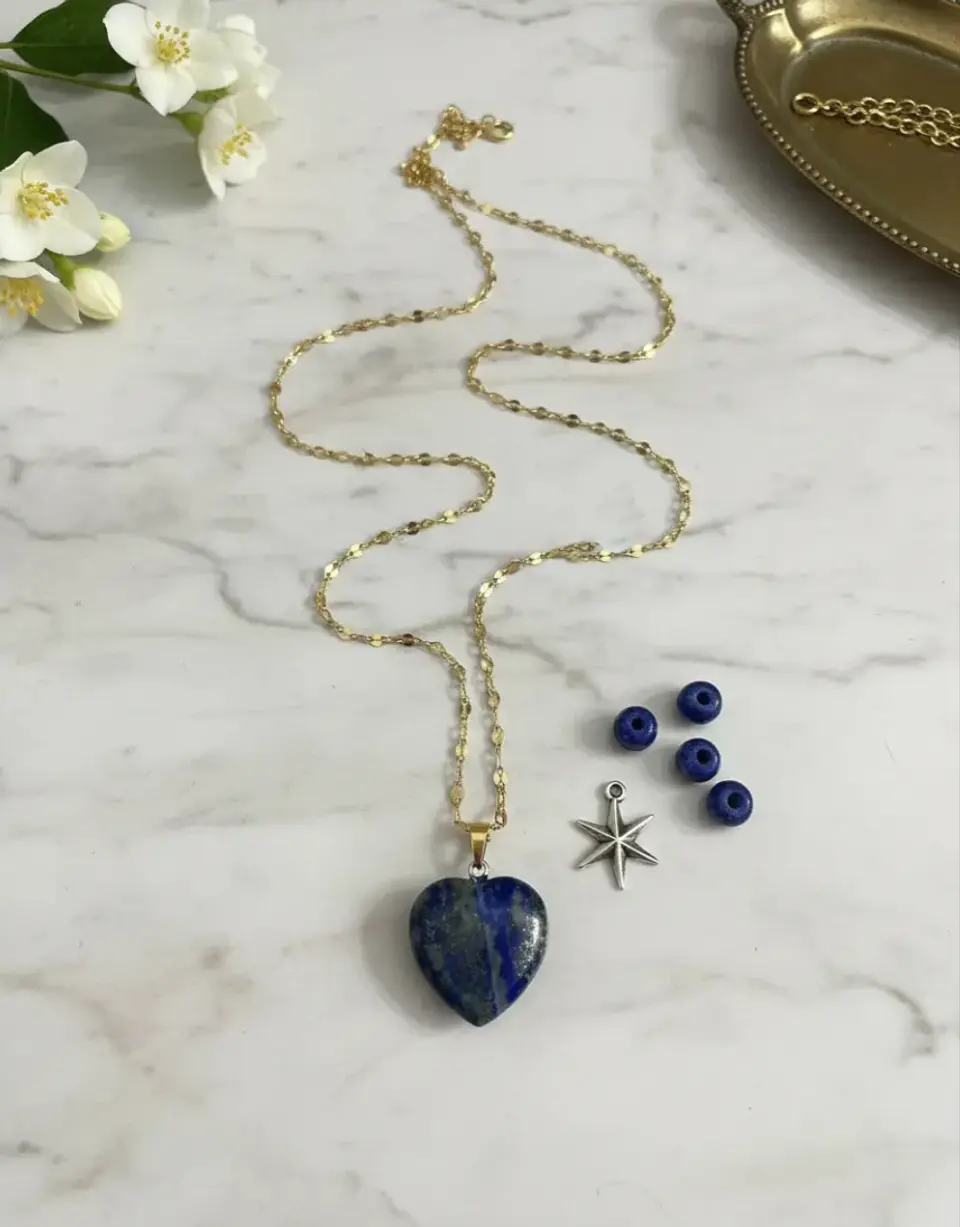 Collar Corazon de Lapislazuli enchapado en oro 18K 4