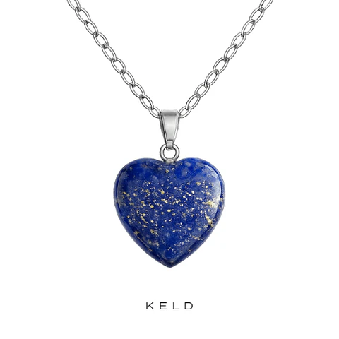 Collar Corazon de Lapislazuli enchapado en oro blanco