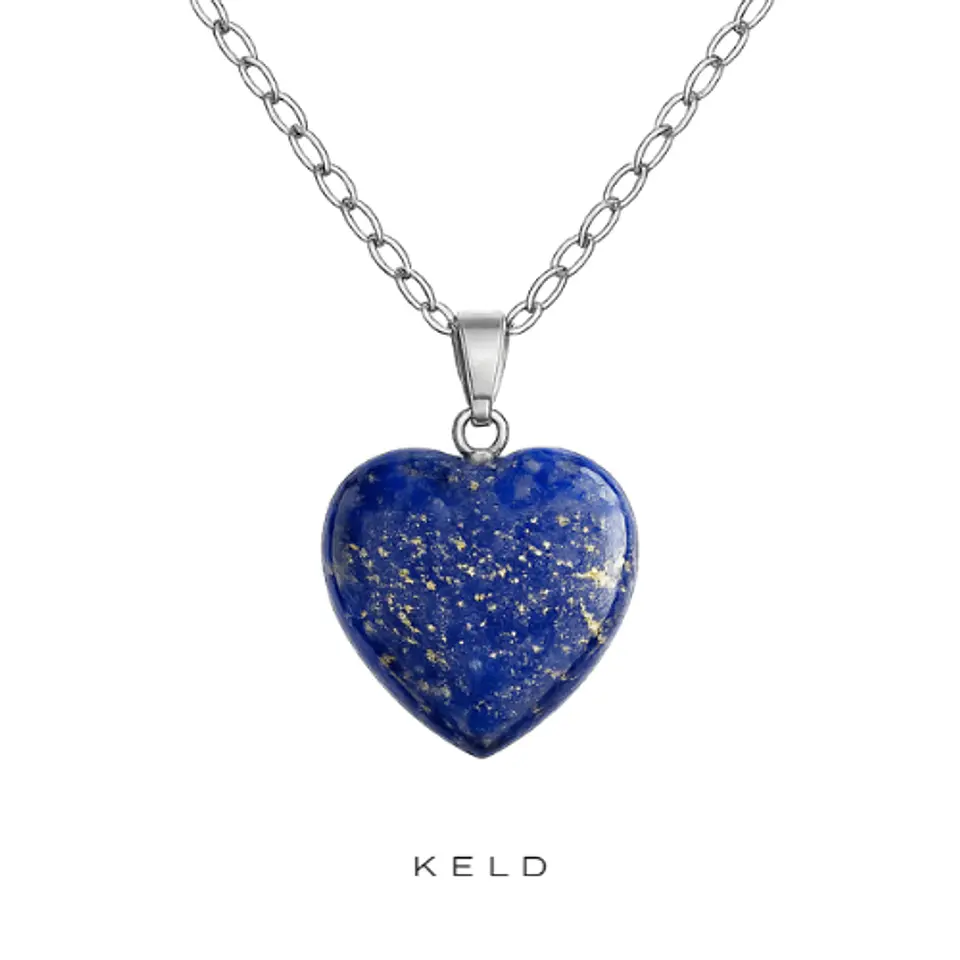 Collar Corazon de Lapislazuli enchapado en oro blanco 1
