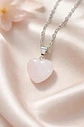 Collar Corazon cuarzo rosado 15mm enchapado en oro blanco - Miniatura 3