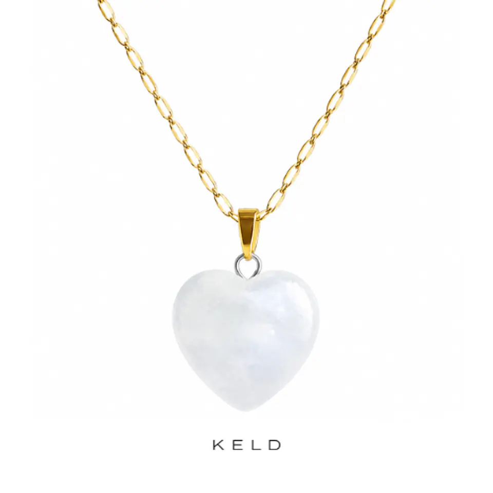 Collar Corazon de cuarzo blanco enchapado en oro 18K 1