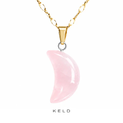 Collar cuarzo rosa luna enchapado en oro 18K