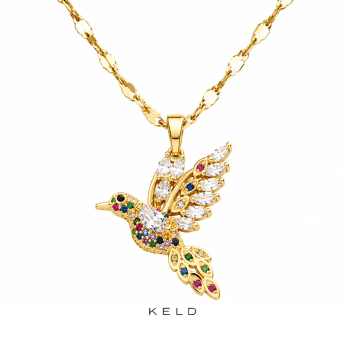 Collar colibri cristales bañado en oro 18K 1