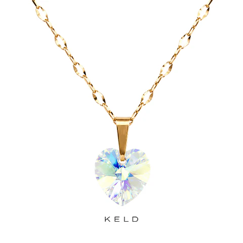 Collar corazon cristal AB Tornasol enchapado en oro 18K