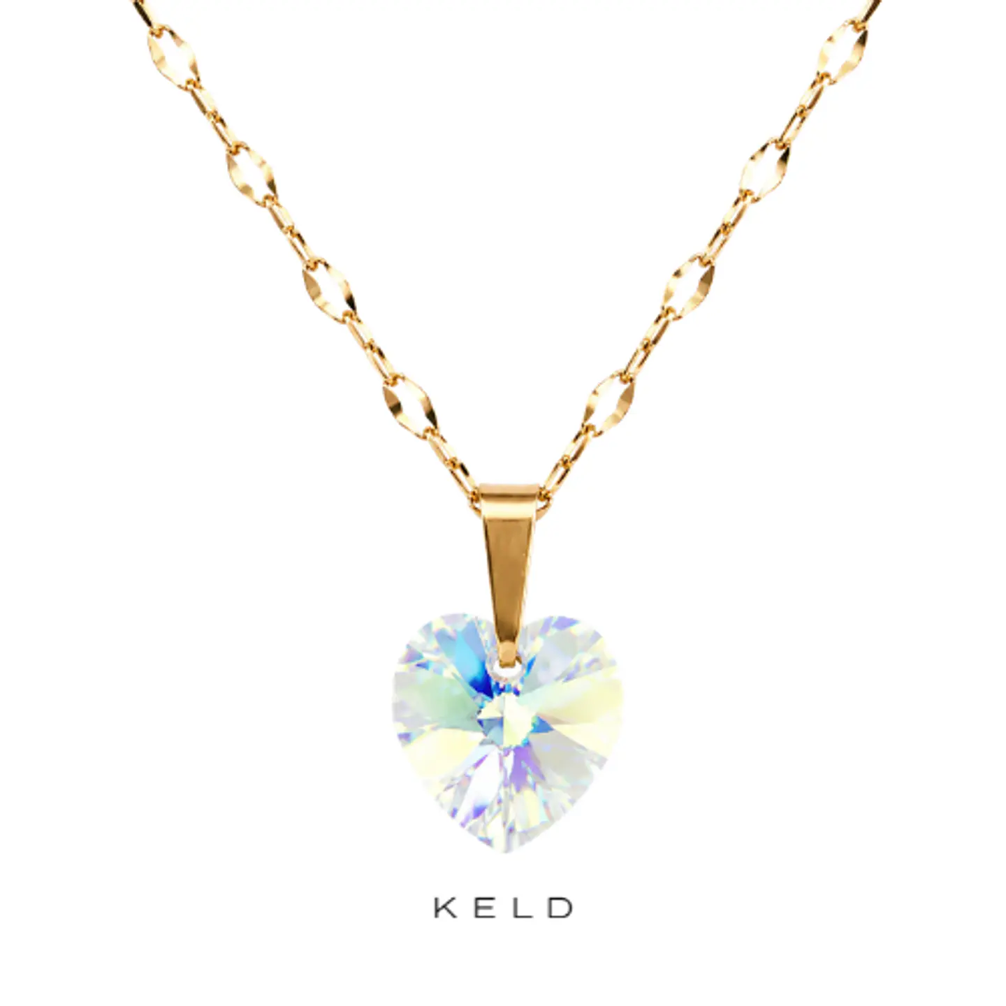 Collar corazon cristal AB Tornasol enchapado en oro 18K 1