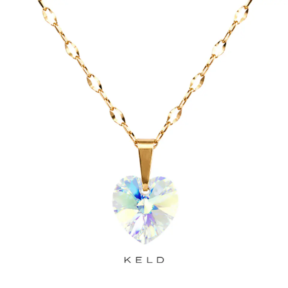 Collar corazon cristal AB Tornasol enchapado en oro 18K 1