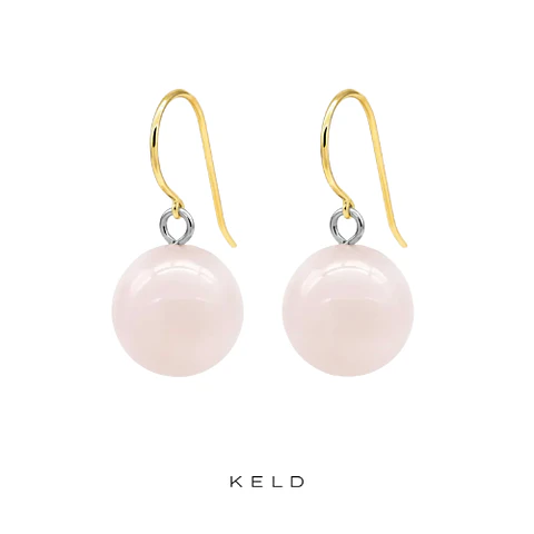 Aros cuarzo rosa bolitas enchapado en oro 18K