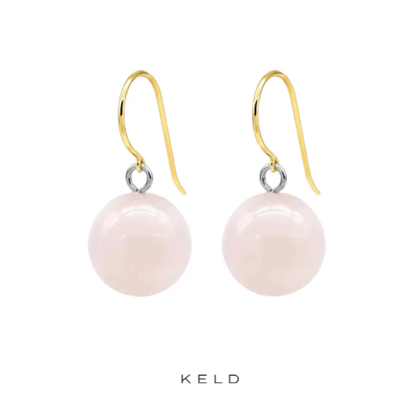 Aros cuarzo rosa bolitas enchapado en oro 18K 1