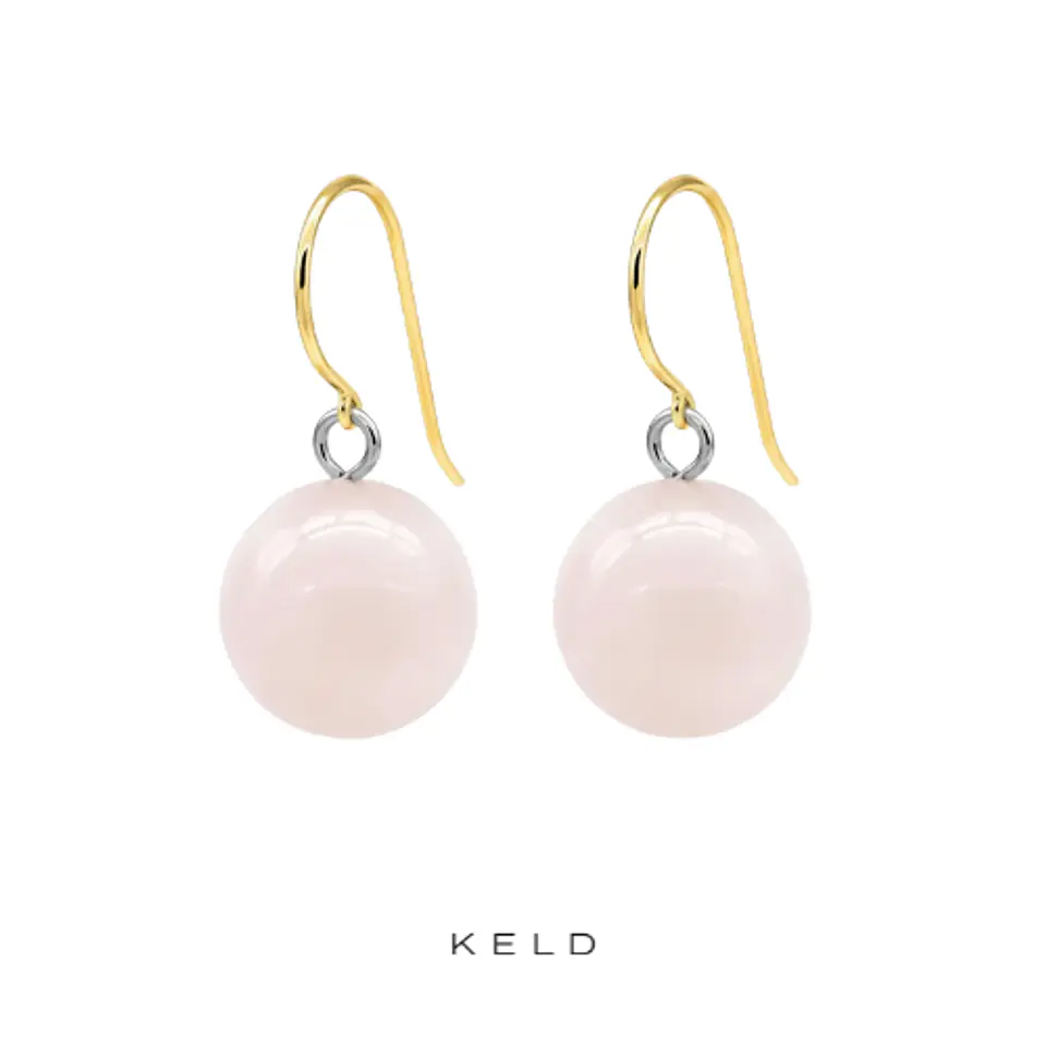 Aros cuarzo rosa bolitas enchapado en oro 18K 1