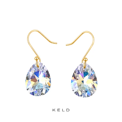 Aros de cristal gotas tornasol enchapado en oro 18K