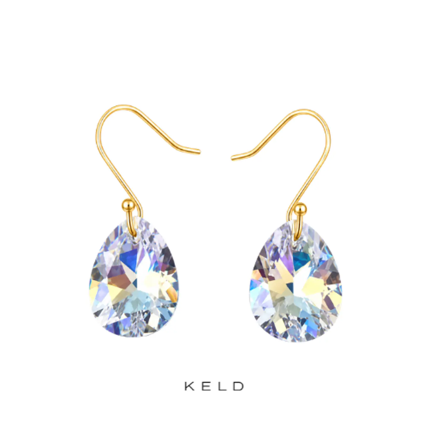 Aros de cristal gotas tornasol enchapado en oro 18K 1
