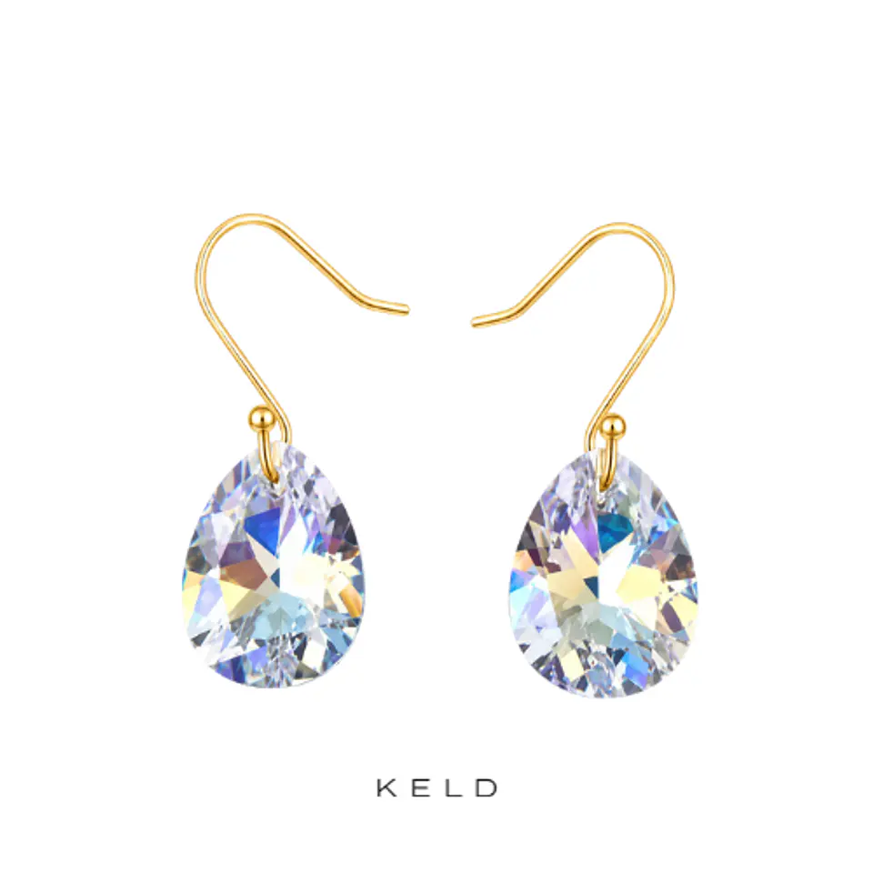 Aros de cristal gotas tornasol enchapado en oro 18K 1