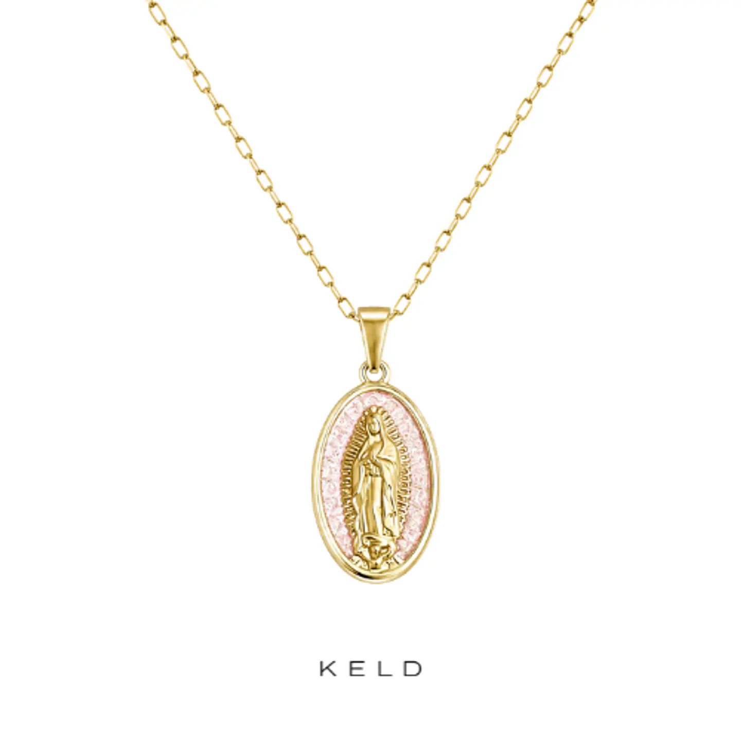 Collar medalla virgen de guadalupe rosa enchapado en oro 18K 1