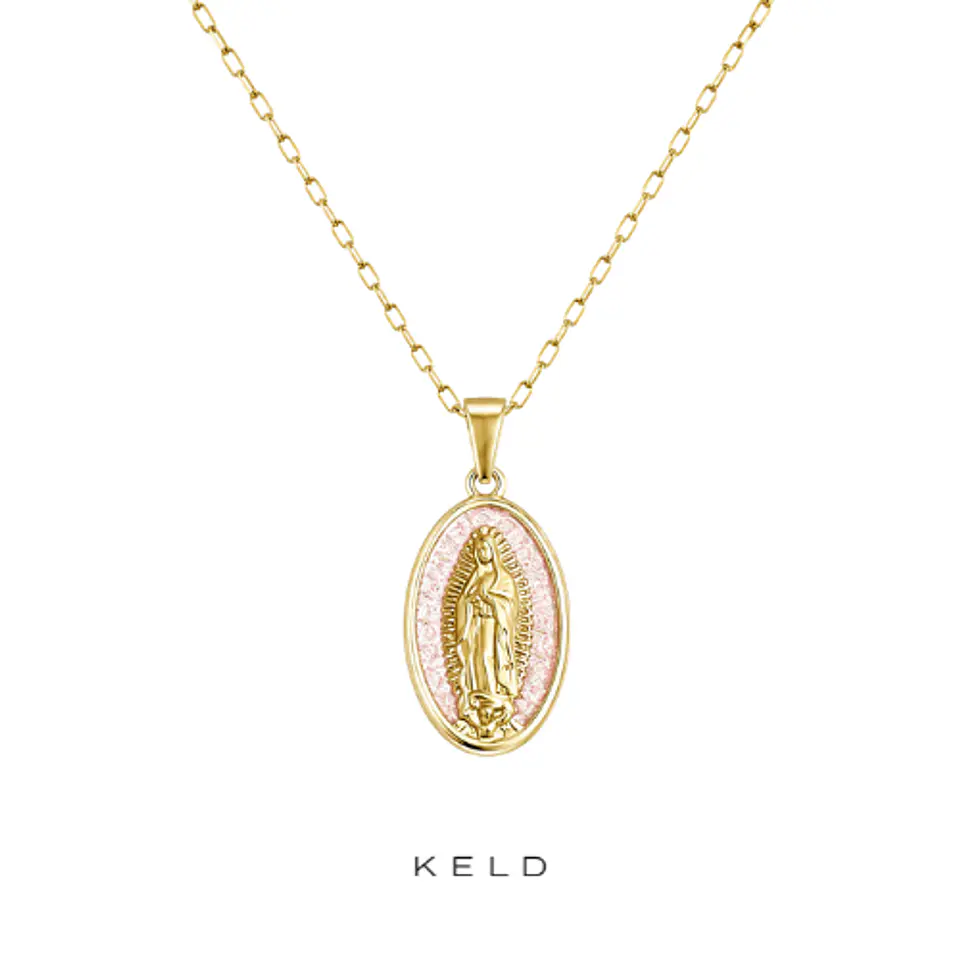Collar medalla virgen de guadalupe rosa enchapado en oro 18K 1