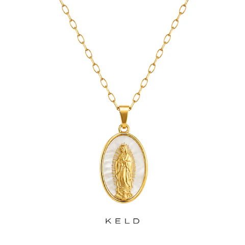 Collar medalla virgen de guadalupe blanco enchapado en oro 18K