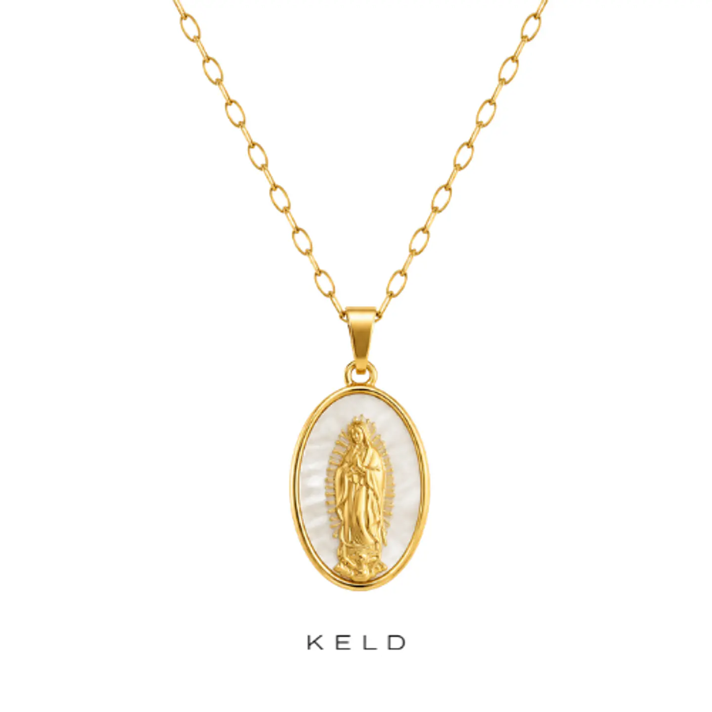 Collar medalla virgen de guadalupe blanco enchapado en oro 18K 1