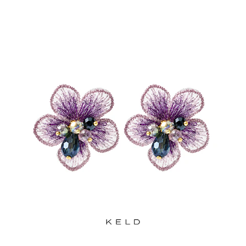 Aros flor cristal y Textil
