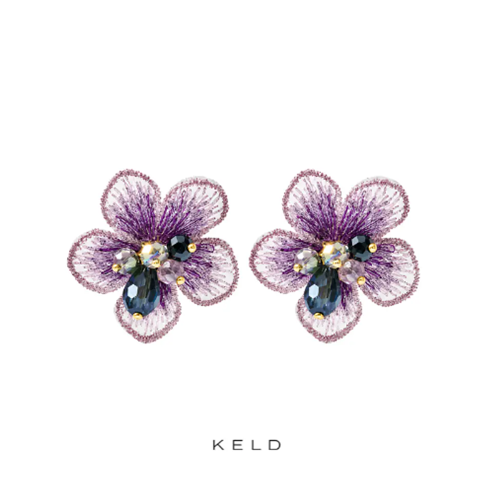 Aros flor cristal y Textil 1
