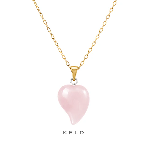 Collar Corazon nuevo cuarzo rosado enchapado en oro 18 K