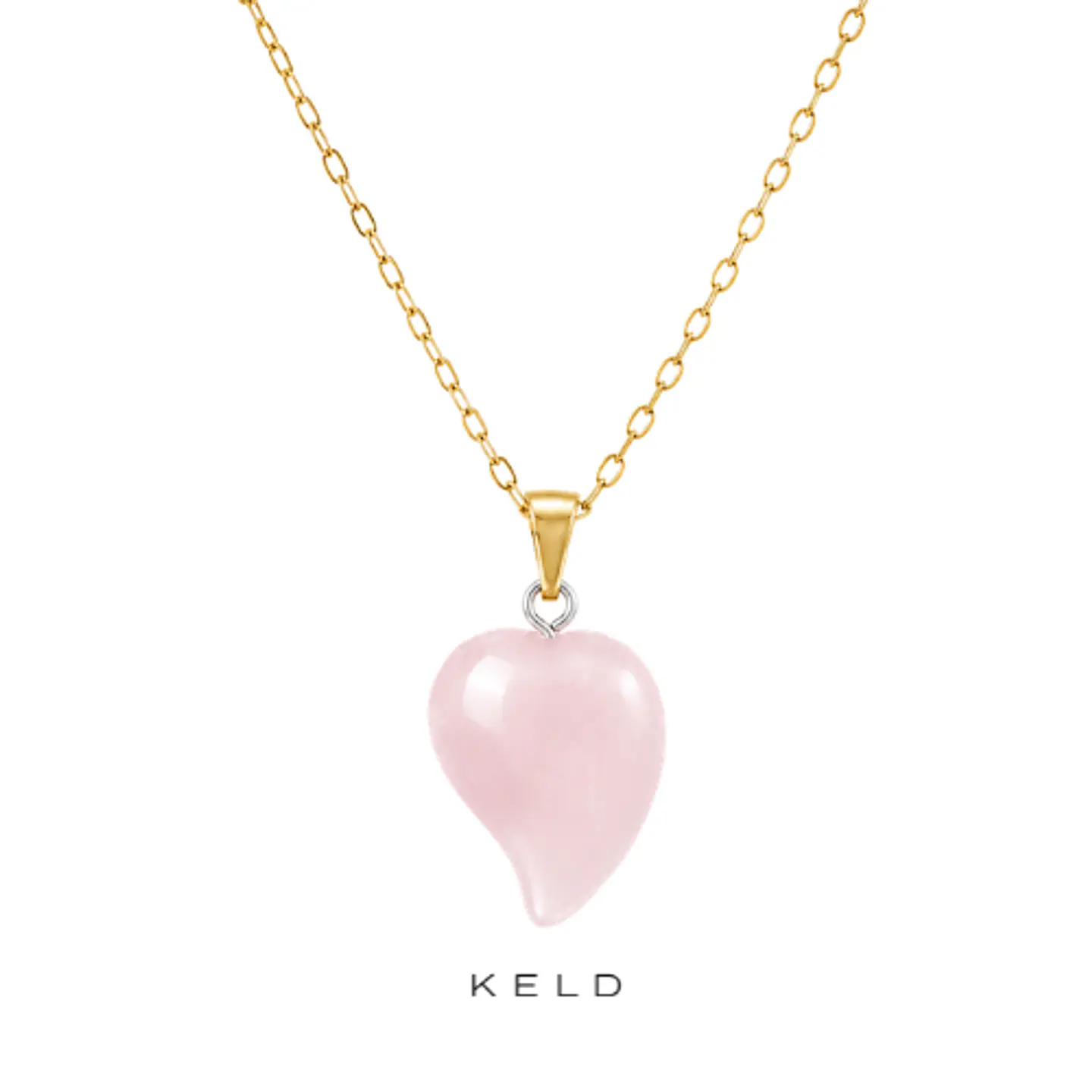 Collar Corazon nuevo cuarzo rosado enchapado en oro 18 K 1