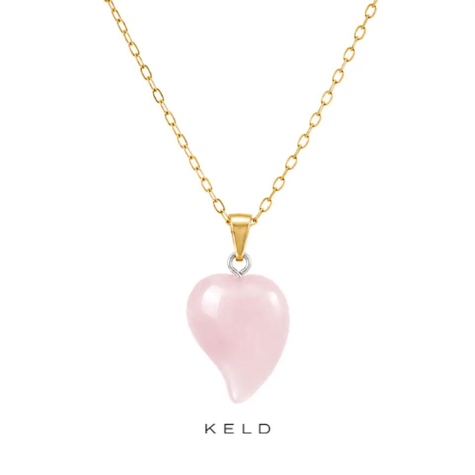 Collar Corazon nuevo cuarzo rosado enchapado en oro 18 K 1