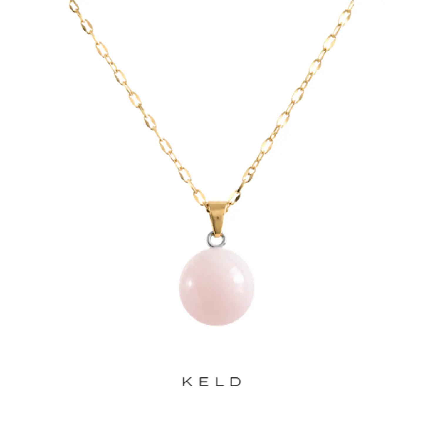 Collar bolita cuarzo rosado enchapado en oro 18 K 1