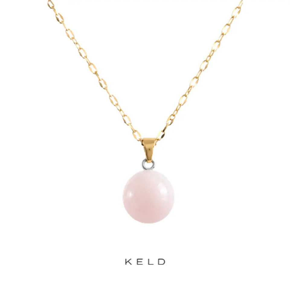 Collar bolita cuarzo rosado enchapado en oro 18 K 1