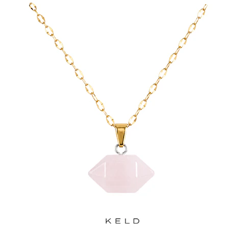 Collar doble punta cuarzo rosa enchapado en oro 18K
