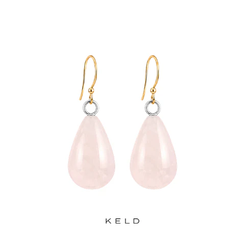Aros cuarzo rosa gotas enchapado en oro 18K