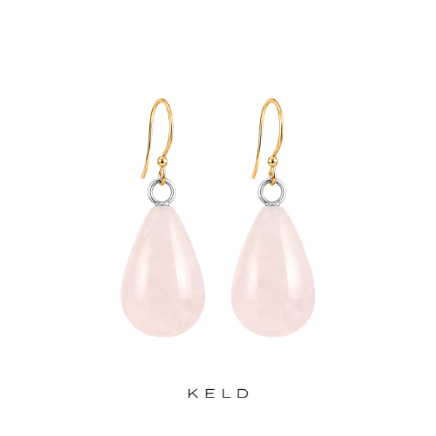 Aros cuarzo rosa gotas enchapado en oro 18K 1