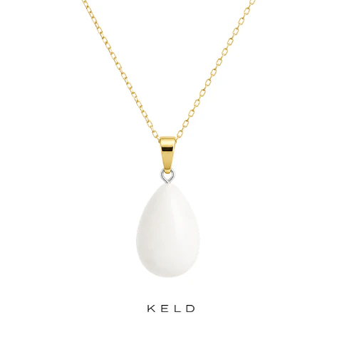 Collar gota Jade Blanco enchapado en oro 18K