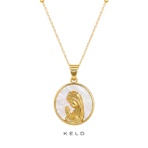 Collar virgen nina nacar enchapado en oro 18k