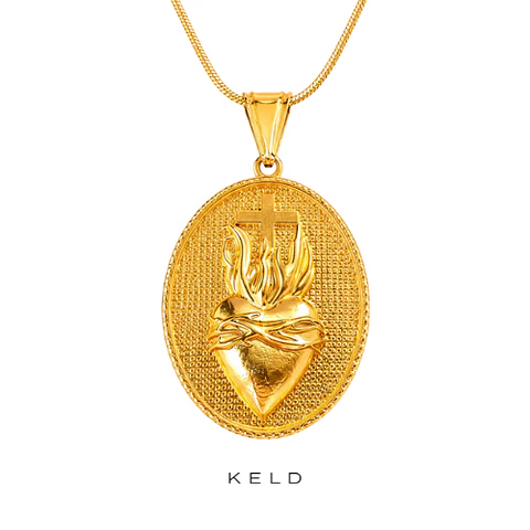 Collar gran medallon corazon detente enchapado en oro 18K