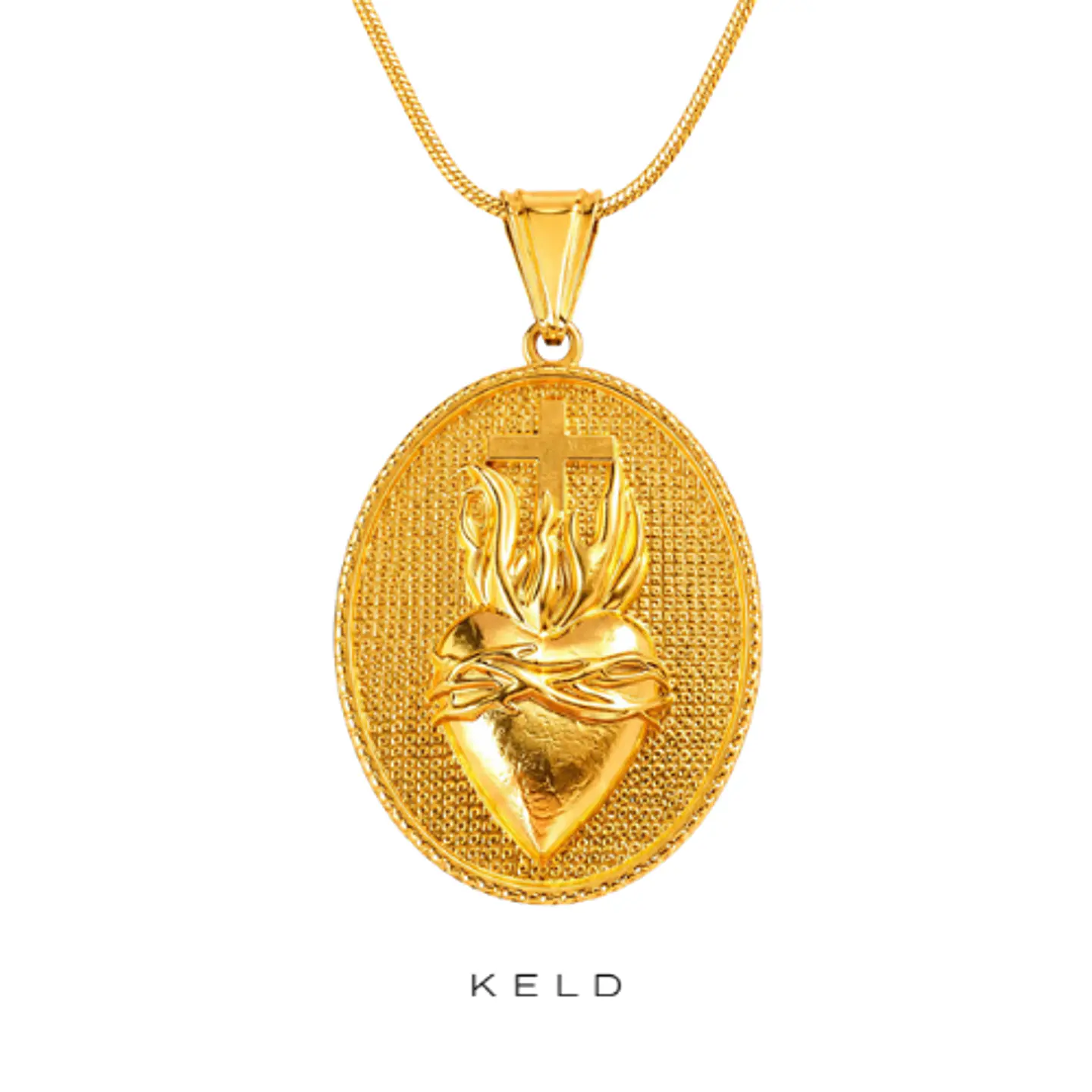 Collar gran medallon corazon detente enchapado en oro 18K 1