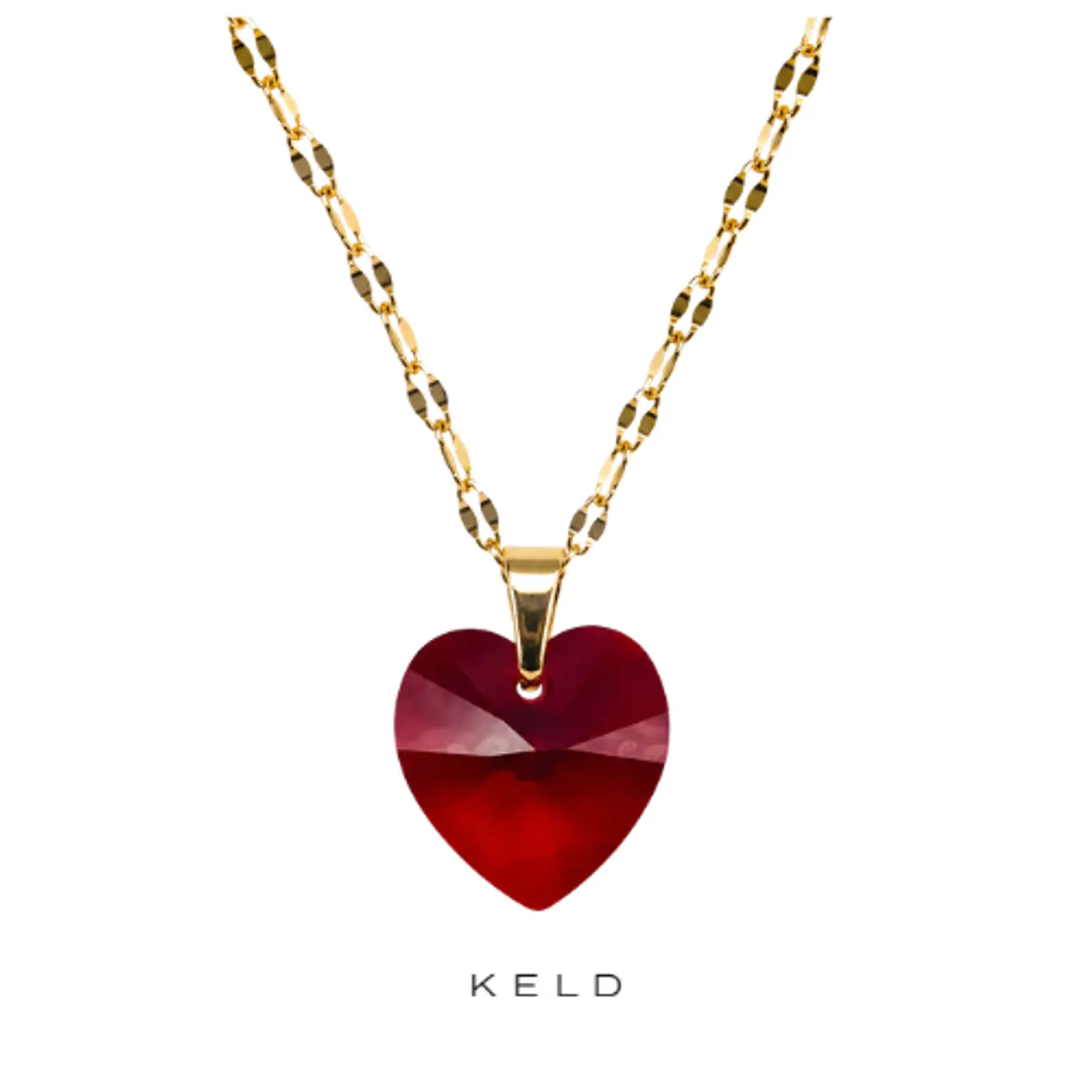 Collar corazon 20mm cristal grande rojo siam enchapado en oro 18K 1