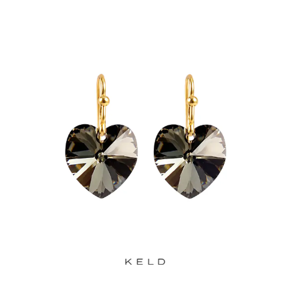 Aros corazon cristal negro enchapados en oro 18K 1