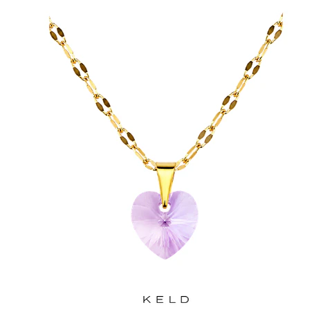 Collar Corazon Titanic de cristal Lila enchape de oro 18K
