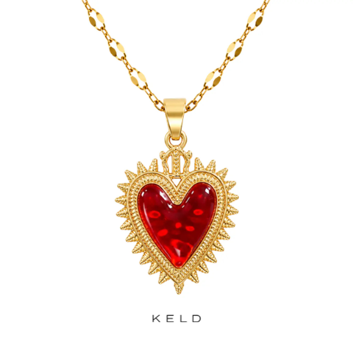 Collar corazon detente rojo esmaltado enchapado en oro 18k 1