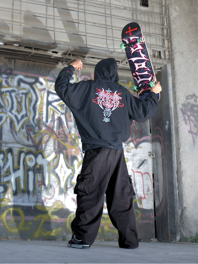 HOODIE KFIOLOS TRIBAL BLACK / BOXY FIT 2