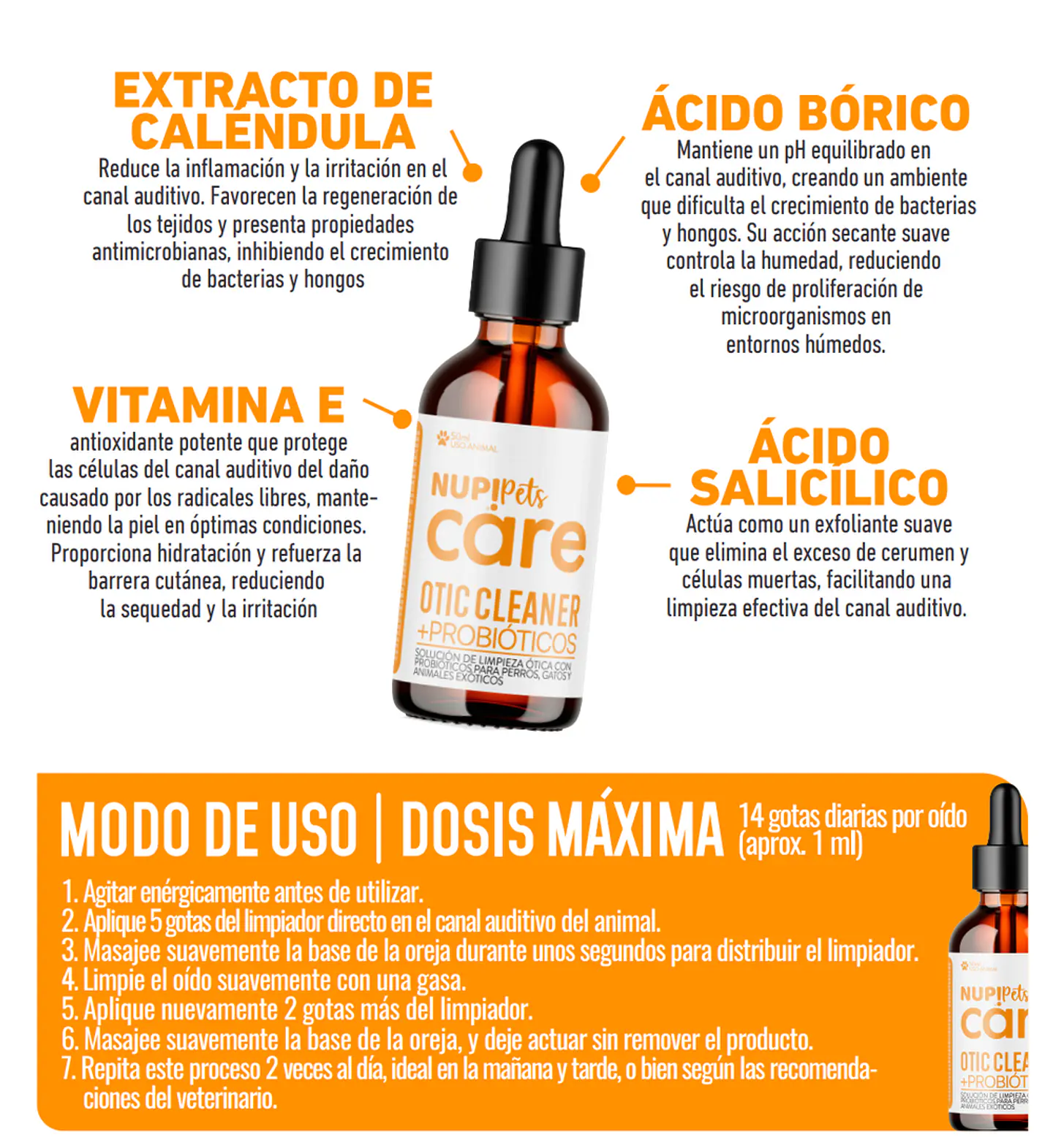 NUP! Pets Care Limpiador Ótico Probiótico 50 ml 2