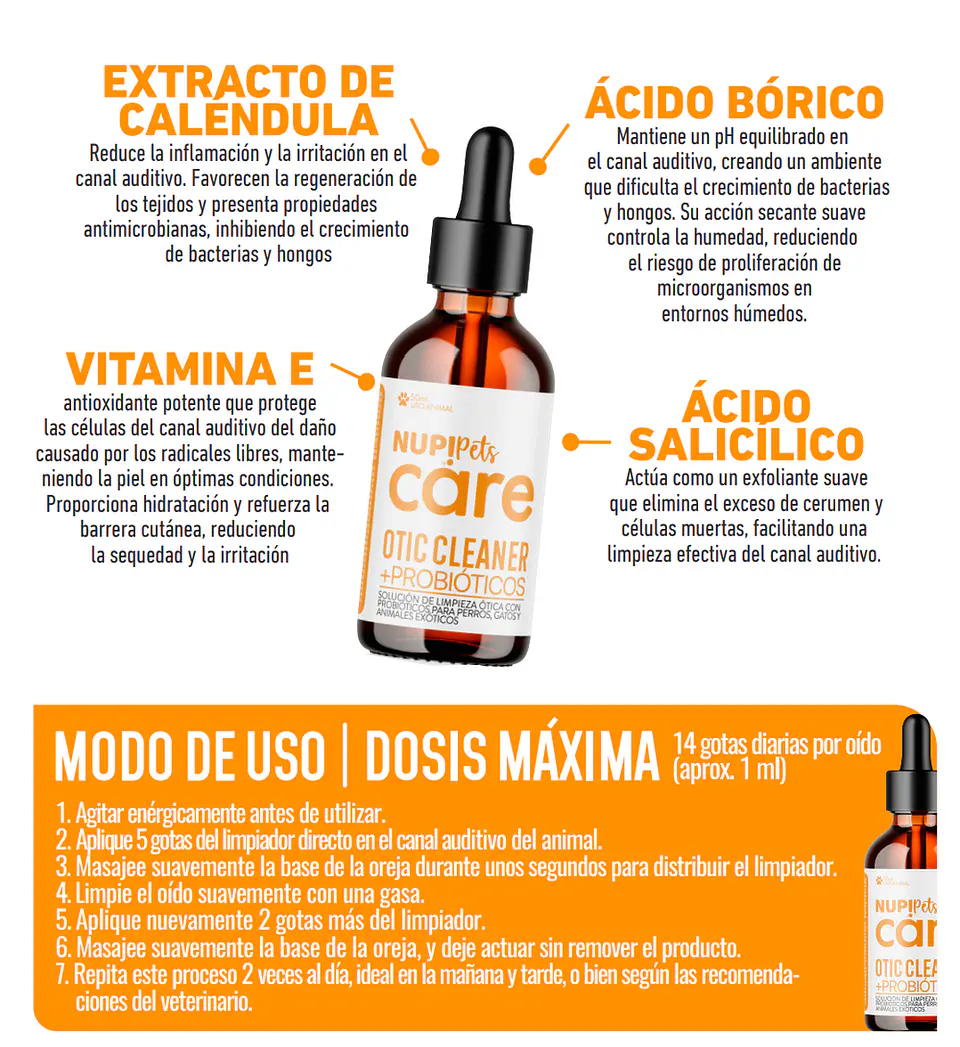 NUP! Pets Care Limpiador Ótico Probiótico 50 ml 2