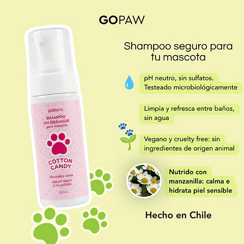 Go Paw Shampoo sin Enjuague Cotton Candy 150 ml