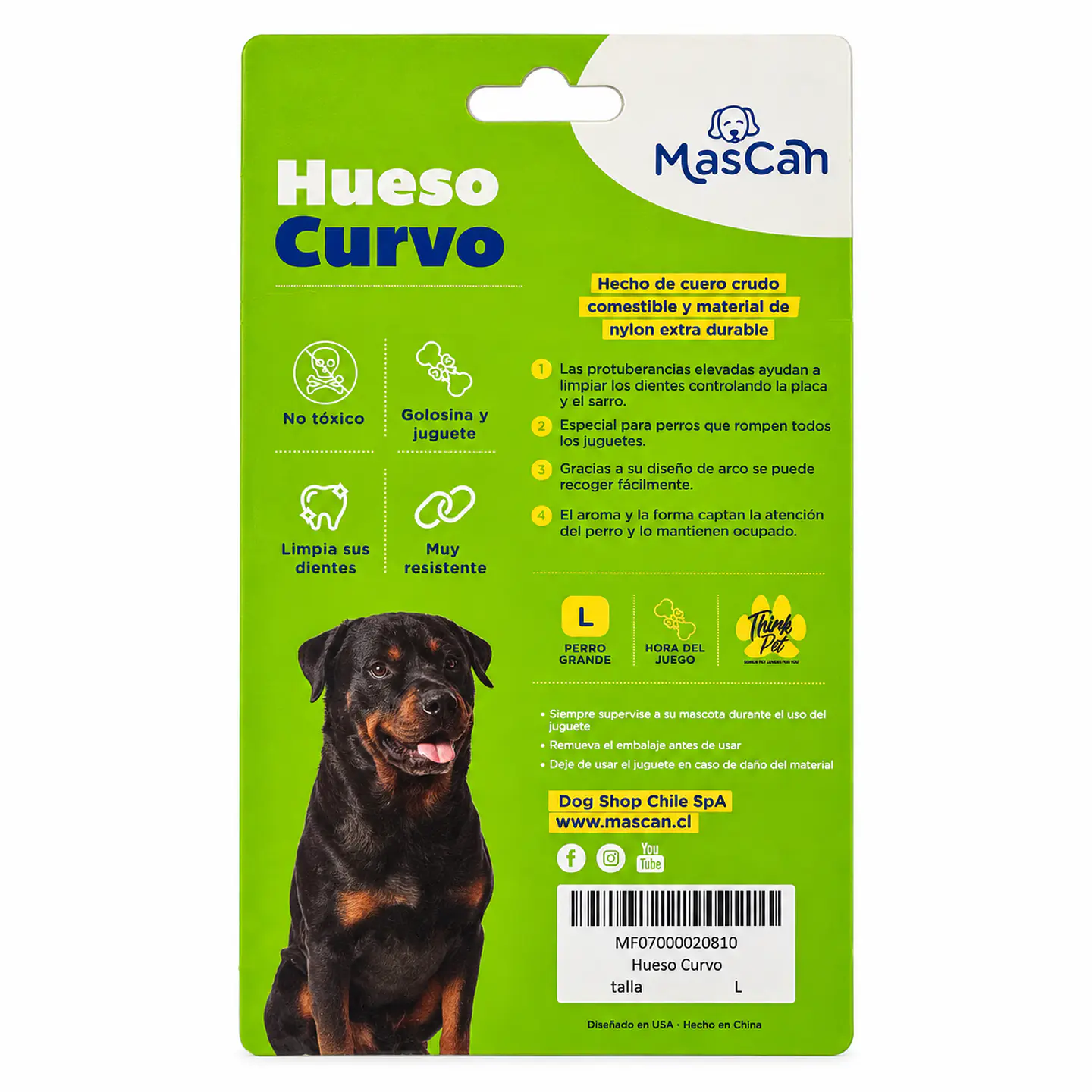 Mascan Hueso Curvo Verde Talla L · 16 cm 6