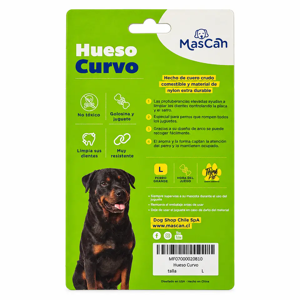 Mascan Hueso Curvo Verde Talla L · 16 cm 6